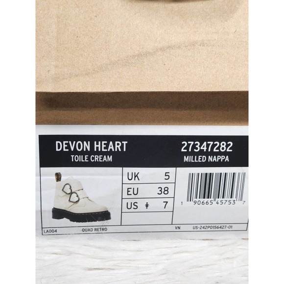 Dr. Martens Devon Heart Platform Buckle Toile Cream Milled Nappa Tan Women's 7 - Picture 7 of 7
